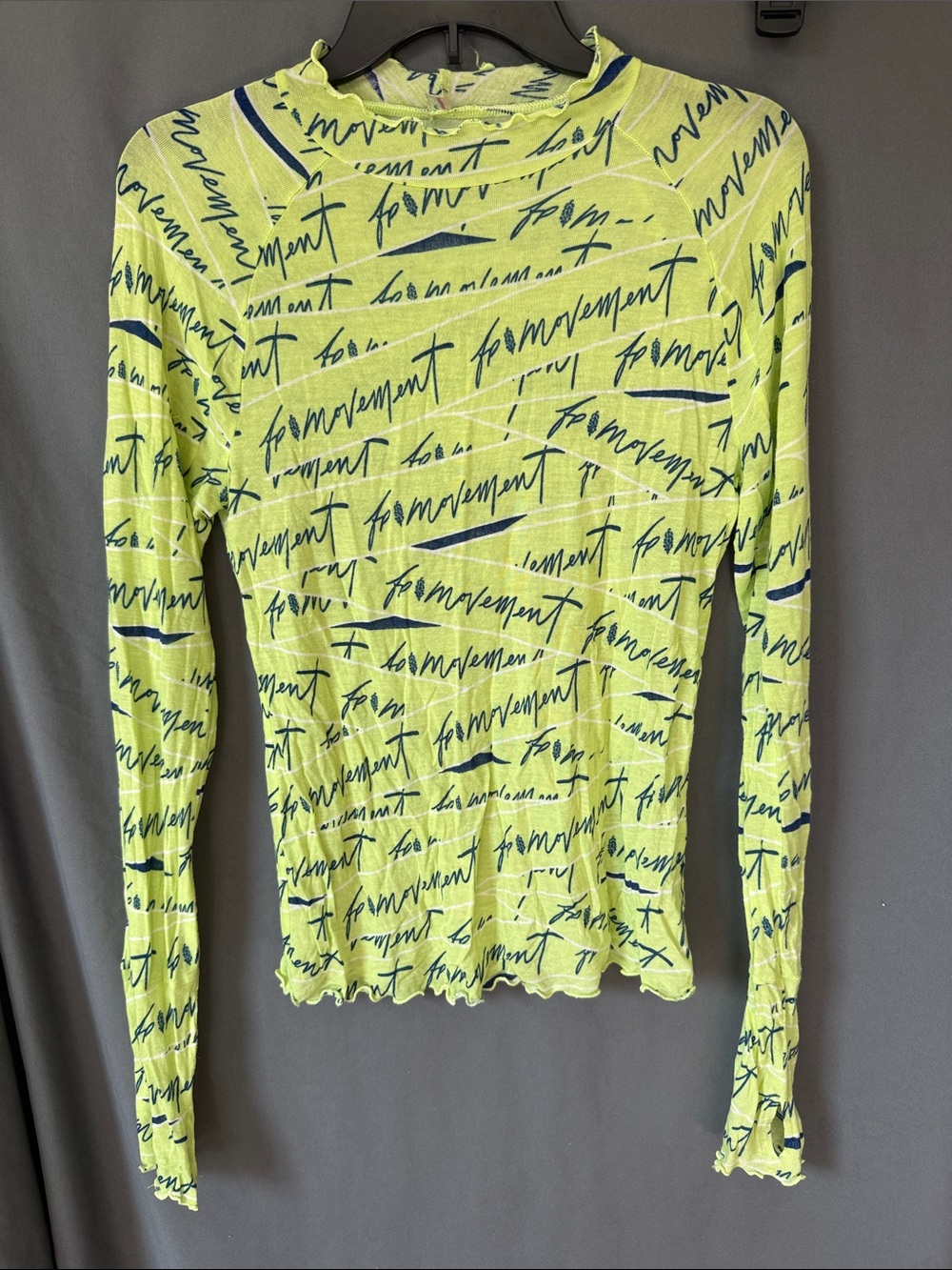 Free People Movement Lime Script-Print Long Sleeve Top